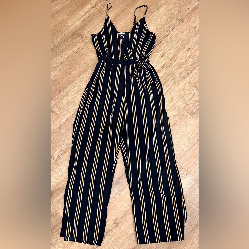 Navy striped romper medium